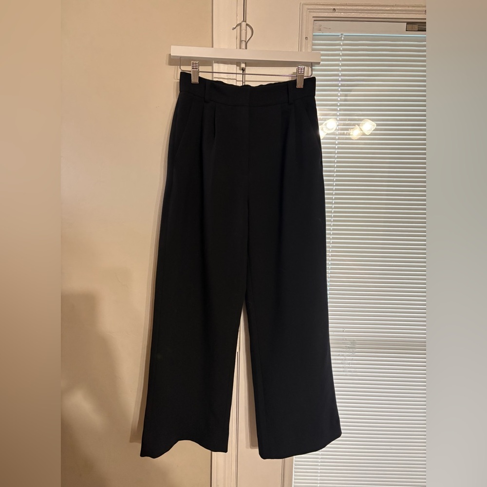 Abercrombie & Fitch Black Cropped Wide-Leg Trousers